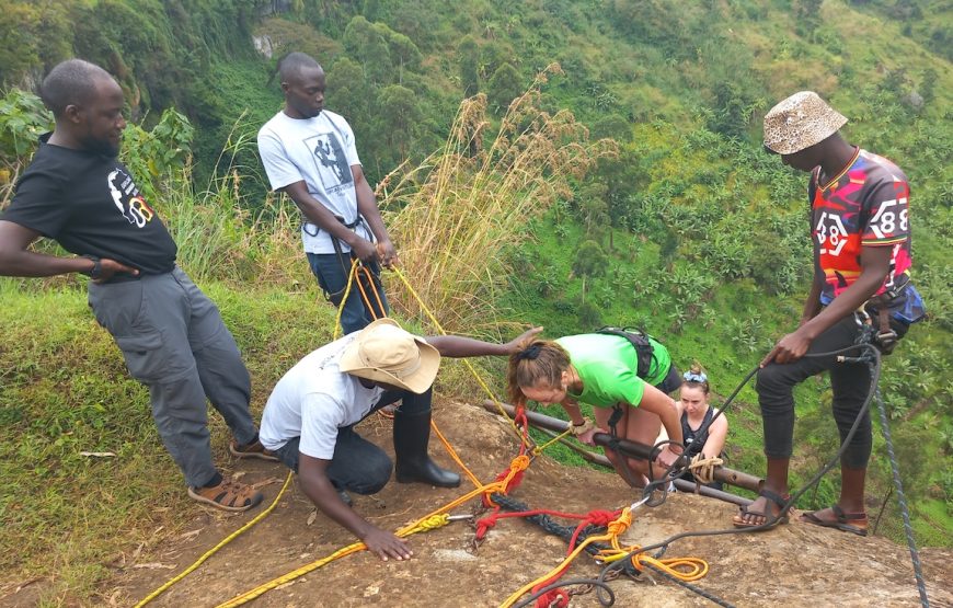 Abseiling next to Sipi Falls on Mt Elgon